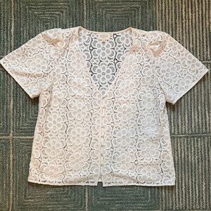 Sezane White Crochet Lace Short-Sleeve Blouse